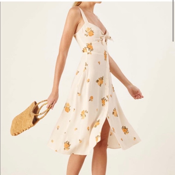 Reformation Yellow Frankfort Tie Midi Floral Sundress - size 4 - Picture 2 of 9